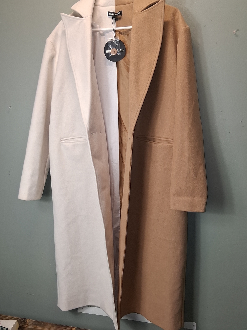 Rehab Camel and Cream Colorblock Long Trench Coat